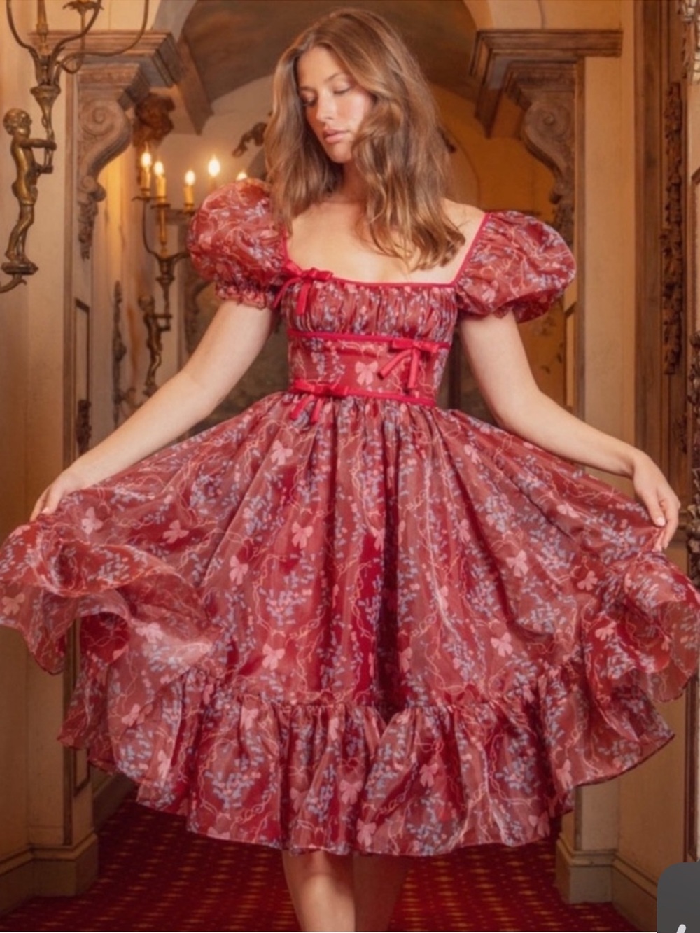 Fairy Tong Rococo Melody Midi Dress Wine